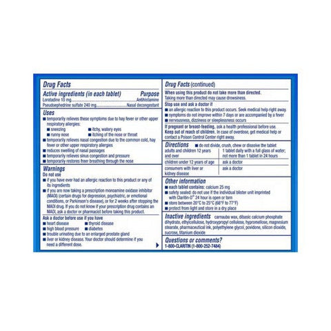 Claritin, 24 Hour Allergy And Congestion, 10 Tabs Claritin
