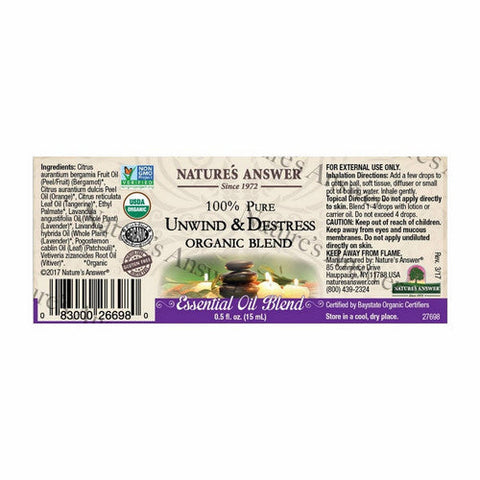 Nature's Answer, Pure Organic Essential Oil Blend Unwind And Destress, 0.5 Oz