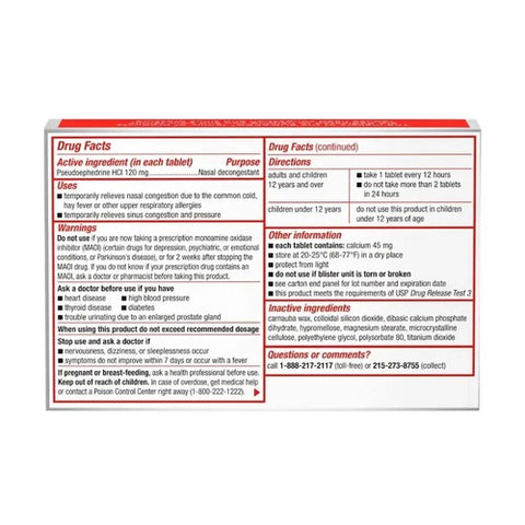 Sudafed Pe, Sinus Congestion Pseudoephedrine Hcl Coated Caplets Maximum Strength 12 Hour, 20 Tabs