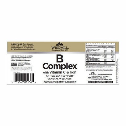 Windmill Health, Vitamin B Complex With Iron, 100 Tabs Windmill Health