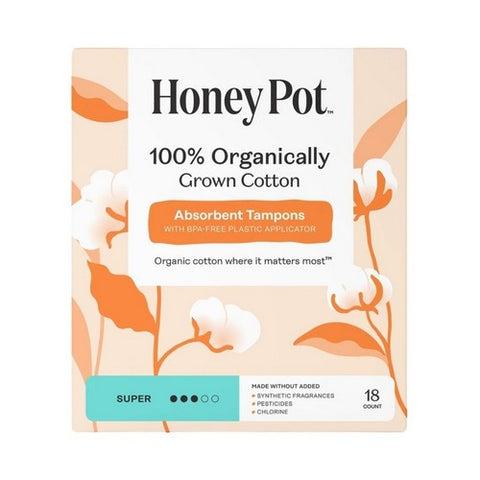 The Honey Pot, 100% Organic Grown Super Tampons With Bpa-Free Applicator, 18 Count The Honey Pot