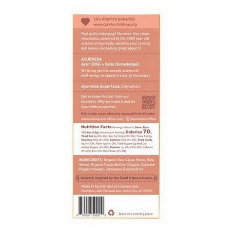 Elements Truffles, Spicy Cayenne with Cinnamon Infusion Chocolate Bar, 1.8 Oz