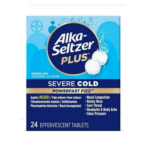 Alka-Seltzer, Plus Severe Cold Effervescent Tablets Sparkling Original, 24 Tabs Alka-Seltzer