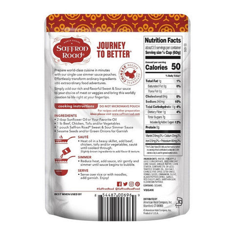 Saffron Road, Sweet And Sour Simmer Sauce, 7 Oz(Case Of 8) Saffron Road