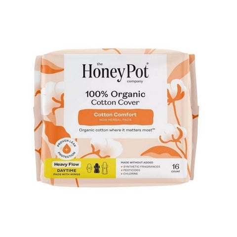 The Honey Pot, Organic Non Herbal Heavy Flow Menstrual Pads With Wings, 16 Count The Honey Pot