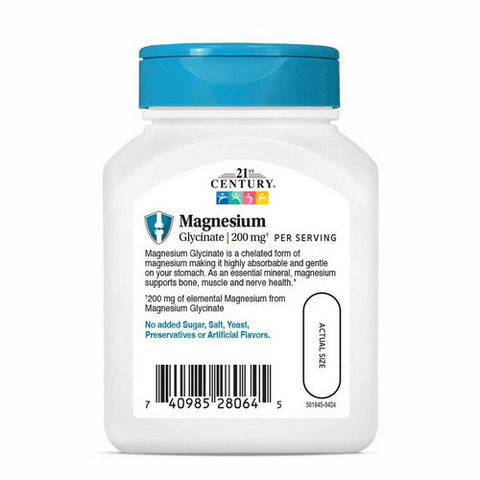 21st Century, Chelated Magnesium Glycinate, 200 Mg, 90 Caps 21st Century
