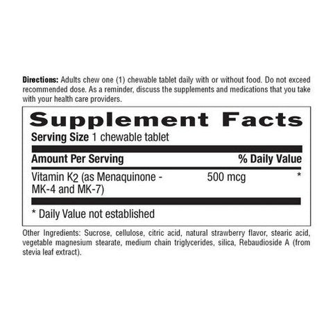 Country Life, Vegan K2 Complex, 500 Mcg, 60 Chewable Tablets