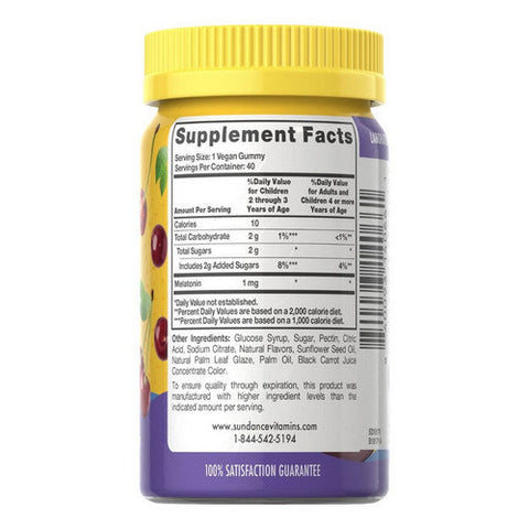 Sundance, Kid's Melatonin Gummies Natural Cherry, 1 Mg, 40 Count Sundance