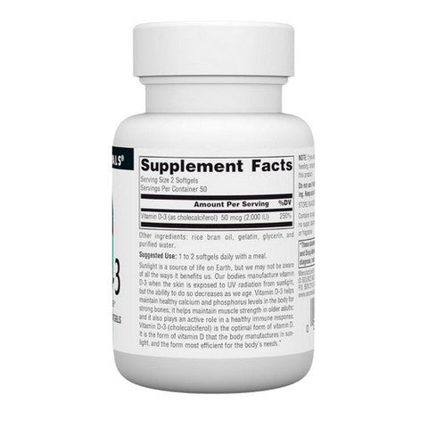 Source Naturals, Vitamin D-3 1000 IU, 100 softgels Source Naturals