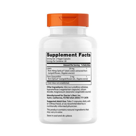Doctors Best, Lutein from OptiLut, 20 Mg, 120 Veg Caps Doctors Best