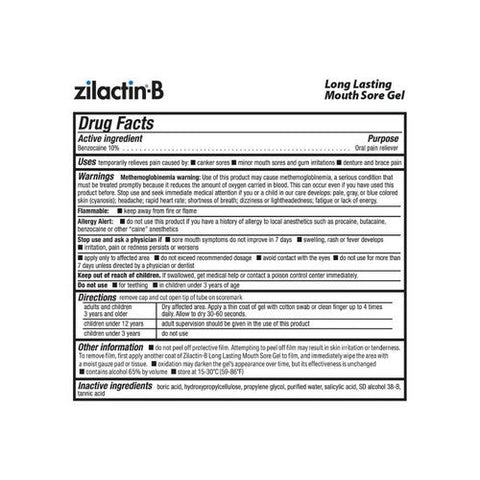 Zilactin, Zilactin-B Long Lasting Mouth Sore Gel, 0.25 Oz Zilactin