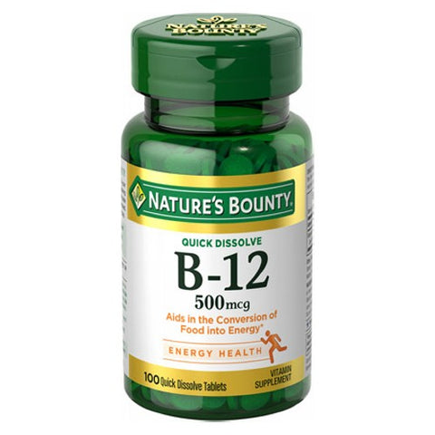 Nature's Bounty, Vitamin B-12 Quick Dissolve Tablets, 500 Mcg, 100 Count Nature's Bounty
